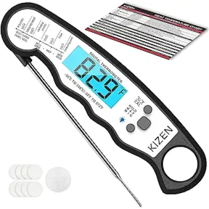 Kizen Instant Read Meat Thermometer Digital - Food Thermometer for Cooking, Grill, Oven, BBQ - Waterproof and Backlit Display - Kitchen Gadgets